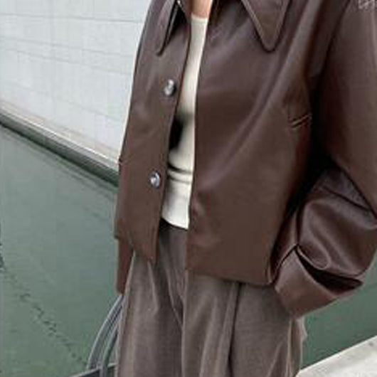 Chaqueta de Cuero Retro con Cuello Puntiagudo - Image 4