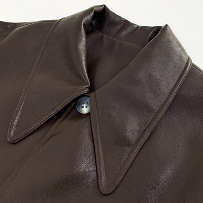 Chaqueta de Cuero Retro con Cuello Puntiagudo - Image 6