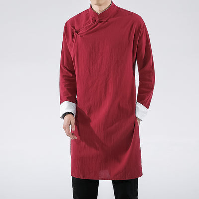Camisa Casual Hombre Estilo Chino con Cierre Oblicuo