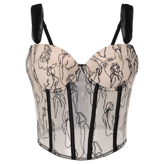 Corpiño Sensual de Encaje y Malla Transparente para Mujer