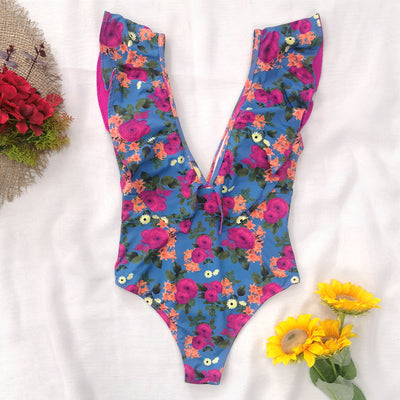 Traje de Baño Enterizo Floral con Volantes y Espalda Descubierta - Image 4