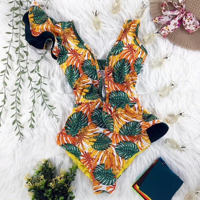Traje de Baño Enterizo Floral con Volantes y Espalda Descubierta - Image 3