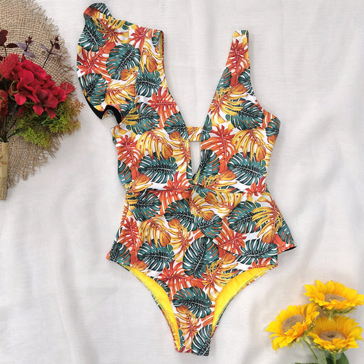 Traje de Baño Enterizo Floral con Volantes y Espalda Descubierta - Image 2