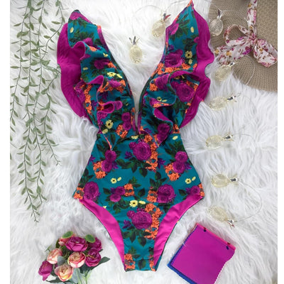 Traje de Baño Enterizo Floral con Volantes y Espalda Descubierta - Image 7