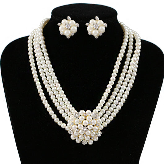 Conjunto de Collar y Aretes de Copo de Nieve con Perlas y Cristales - Image 8