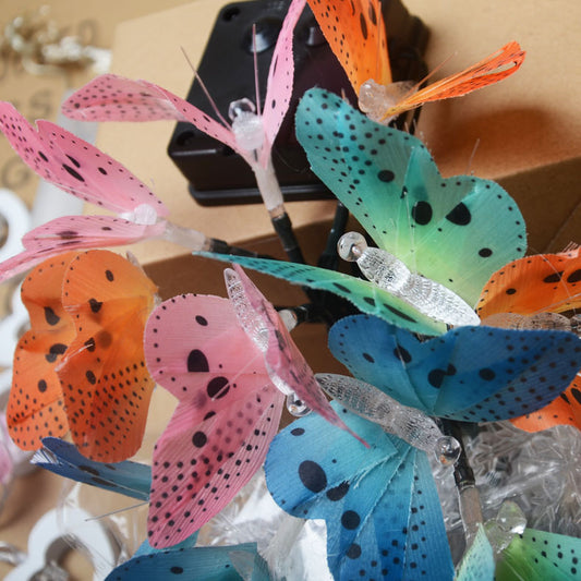 Luces Solares Decorativas con Mariposas LED - Cadena de 20 Luces de Fibra Óptica