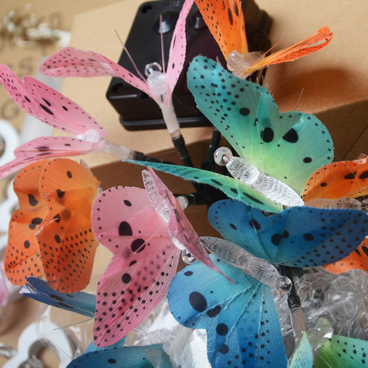 Luces Solares Decorativas con Mariposas LED - Cadena de 20 Luces de Fibra Óptica