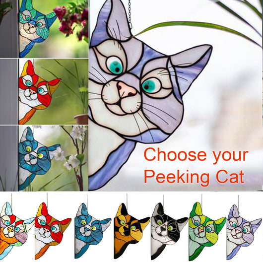 Adorno de Gato en Vitral para Ventana