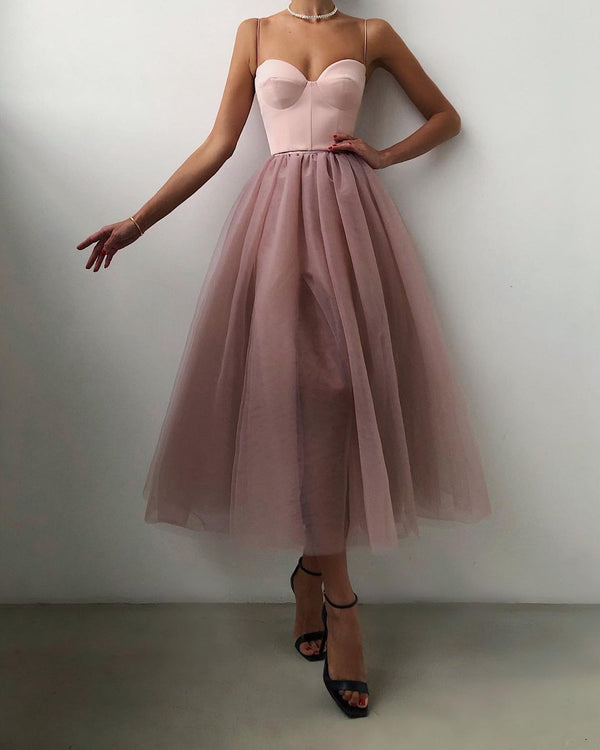 Vestido Retro Tipo Tubo Mesh Monocolor con Tirantes - Estilo Europeo