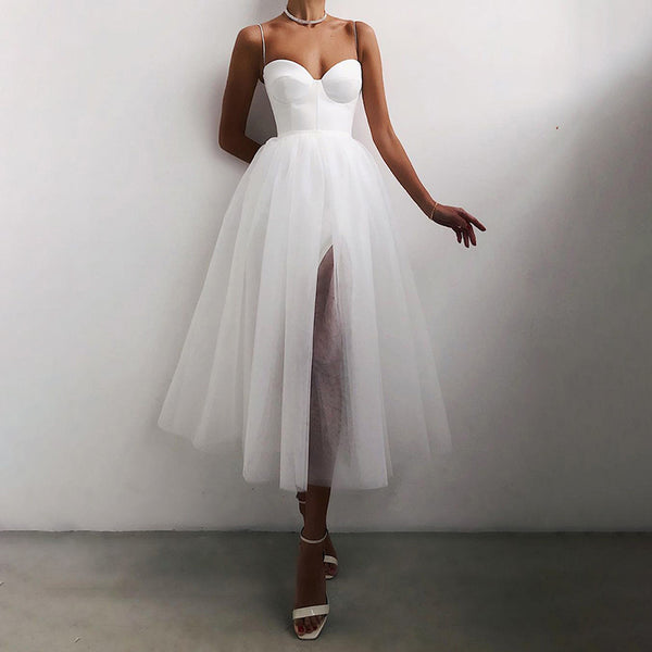 Vestido Retro Tipo Tubo Mesh Monocolor con Tirantes - Estilo Europeo