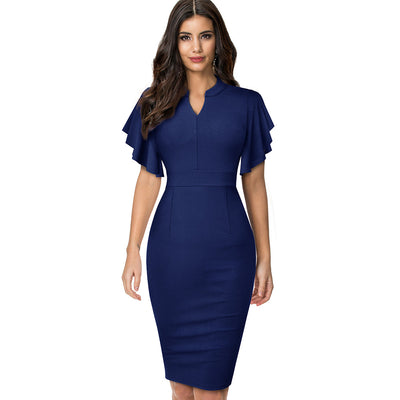 Vestido Slim Fit Escote V Manga Corta Realzador