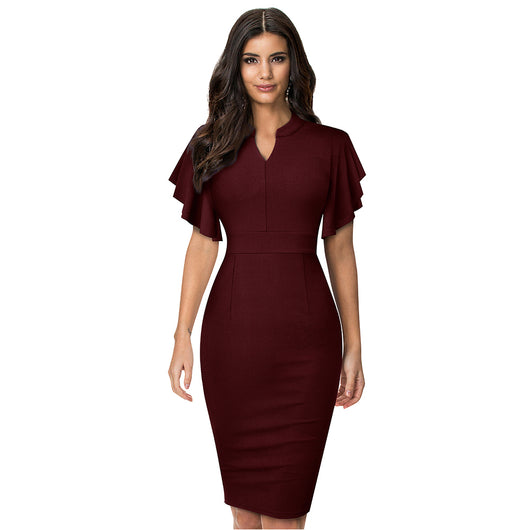 Vestido Slim Fit Escote V Manga Corta Realzador - Image 3