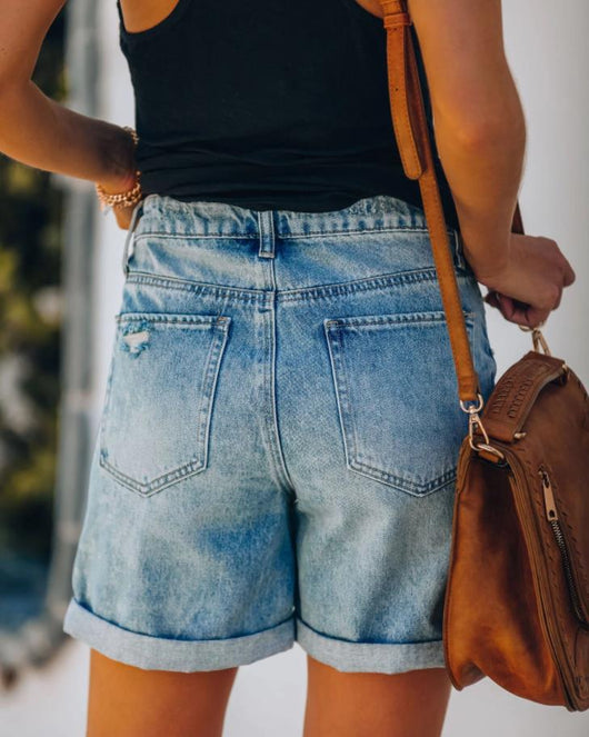 Shorts de Mezclilla Rotos y Delavados para Mujer - Estilo Europeo y Americano - Image 4