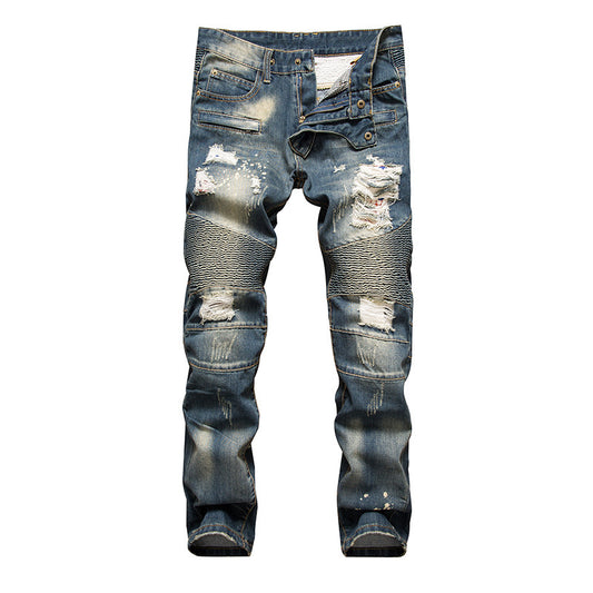 Jeans Slim Fit Rotos para Hombre Talla Grande - Diseño Motociclista