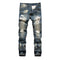 Jeans Slim Fit Rotos para Hombre Talla Grande - Diseño Motociclista