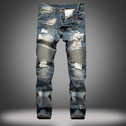 Jeans Slim Fit Rotos para Hombre Talla Grande - Diseño Motociclista - Image 3