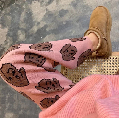 Pantalones Tejidos Estampado Cachorro Rosa con Borlas - Image 9