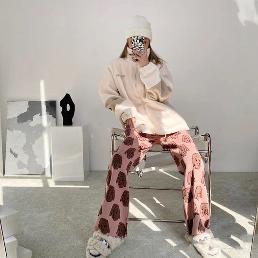 Pantalones Tejidos Estampado Cachorro Rosa con Borlas - Image 3