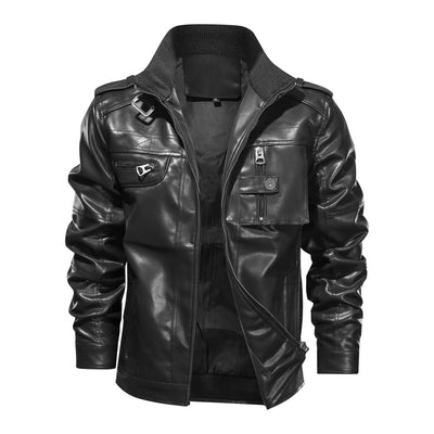 Chaqueta de Cuero para Hombre Talla Grande con Cuello Alzado - Estilo Tendencia - Image 9