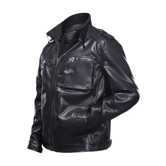 Chaqueta de Cuero para Hombre Talla Grande con Cuello Alzado - Estilo Tendencia - Image 3