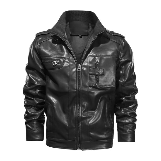 Chaqueta de Cuero para Hombre Talla Grande con Cuello Alzado - Estilo Tendencia
