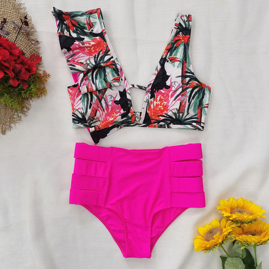 Bikini Asimétrico de Cintura Alta con Volantes - Image 3