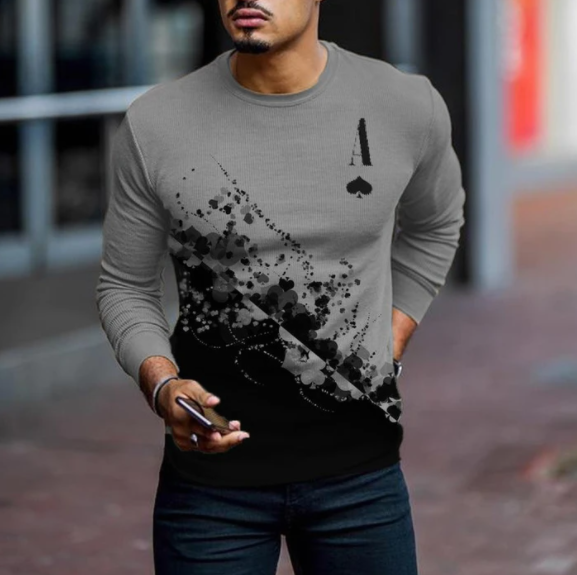 Sudadera Gris Estampada de Manga Larga para Hombre