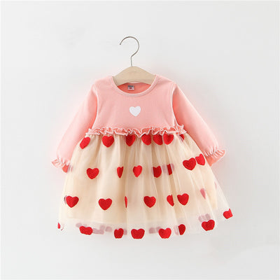 Vestido Niña Encaje Mesh Bicolor Mangas Largas Efecto Capas - Image 10