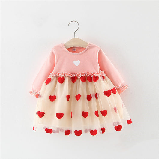Vestido Niña Encaje Mesh Bicolor Mangas Largas Efecto Capas - Image 2