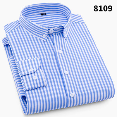 Camisa Ejecutiva Slim Fit Cuadros y Rayas sin Planchado Estilo Coreano - Image 21