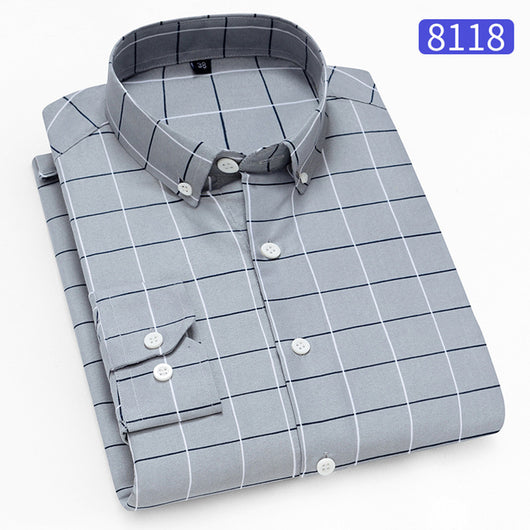 Camisa Ejecutiva Slim Fit Cuadros y Rayas sin Planchado Estilo Coreano - Image 29