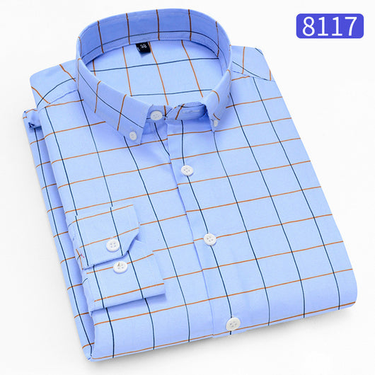 Camisa Ejecutiva Slim Fit Cuadros y Rayas sin Planchado Estilo Coreano - Image 26