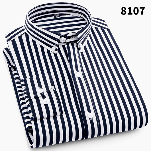 Camisa Ejecutiva Slim Fit Cuadros y Rayas sin Planchado Estilo Coreano - Image 6