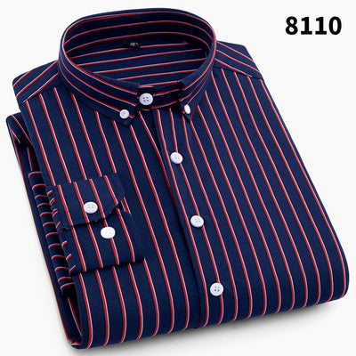 Camisa Ejecutiva Slim Fit Cuadros y Rayas sin Planchado Estilo Coreano - Image 9