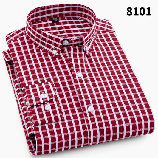 Camisa Ejecutiva Slim Fit Cuadros y Rayas sin Planchado Estilo Coreano