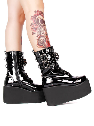 Botas Punk de Plataforma Alta con Calavera de Remaches y Cierre Lateral - Image 2