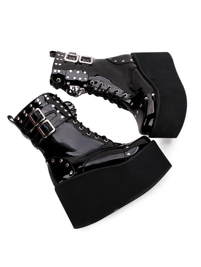 Botas Punk de Plataforma Alta con Calavera de Remaches y Cierre Lateral - Image 4