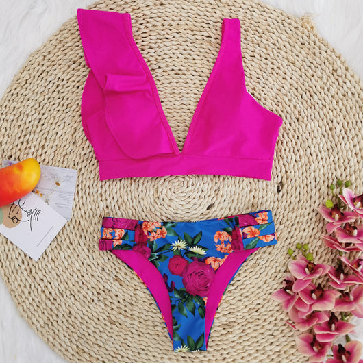 Bikini Asimétrico de Cintura Alta con Volantes - Image 5
