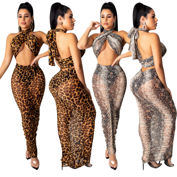 Falda Pareo Estampado Leopardo y Serpiente para Mujer