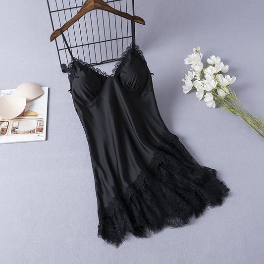 Camisón Sensual de Seda Helada con Tirantes Ajustables