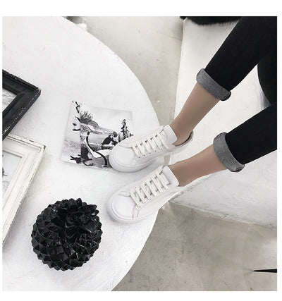 Zapatillas Blancas Coreanas de Cuero - Tenis Casuales Planos para Mujer - Image 16