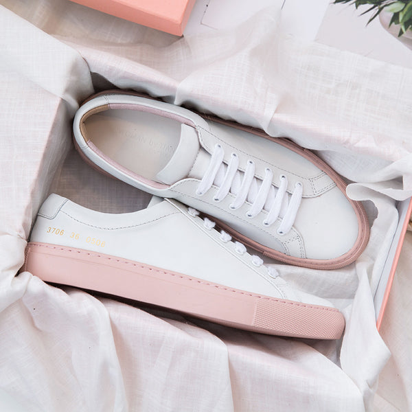 Zapatillas Blancas Coreanas de Cuero - Tenis Casuales Planos para Mujer