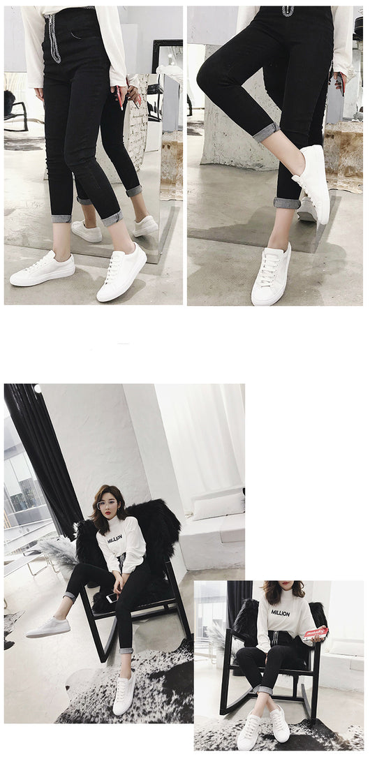 Zapatillas Blancas Coreanas de Cuero - Tenis Casuales Planos para Mujer - Image 4