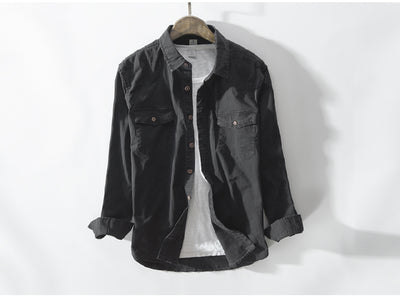 Camisa de Algodón Puro Manga Larga Estilo Coreano Verde Militar Slim Fit Hombre - Image 10