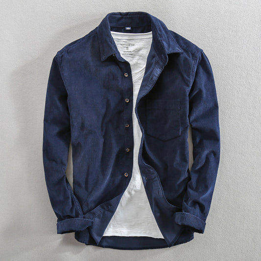 Camisa Casual de Pana Japonesa Retro Algodón Desteñido Hombre