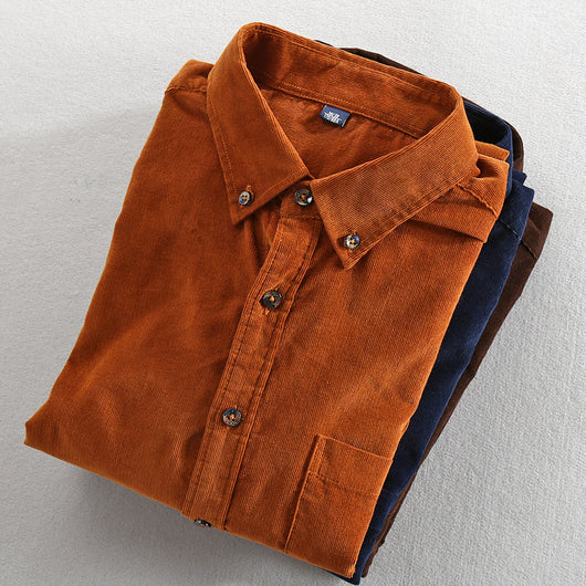 Camisa Casual de Pana Japonesa Retro Algodón Desteñido Hombre - Image 8