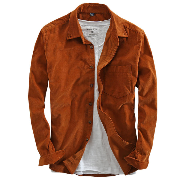 Camisa Casual de Pana Japonesa Retro Algodón Desteñido Hombre