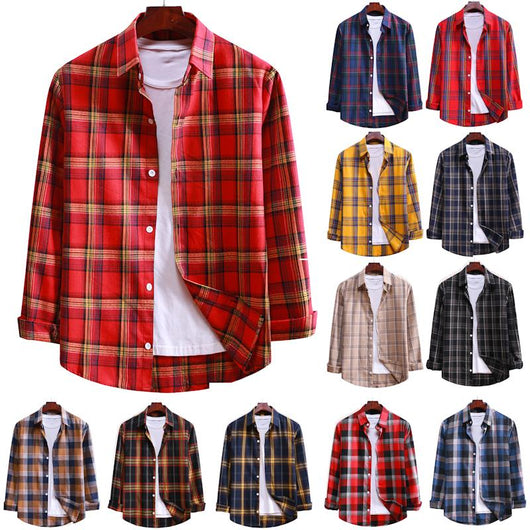 Camisa Casual de Cuadros con Solapa y Manga Larga - Image 34