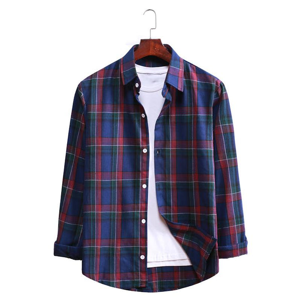 Camisa Casual de Cuadros con Solapa y Manga Larga