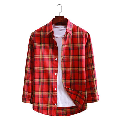 Camisa Casual de Cuadros con Solapa y Manga Larga
